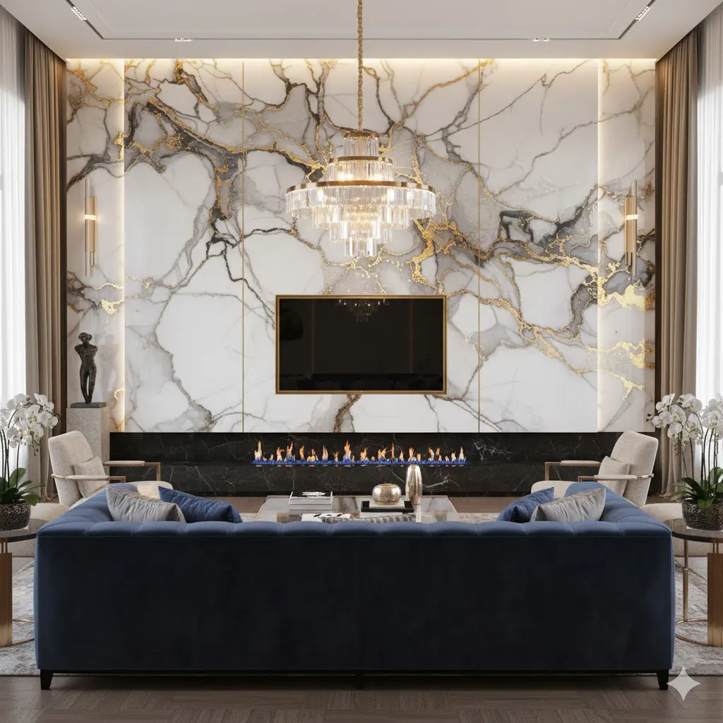 خانه ای شبیه کاخ بساز با دیوارپوشهای ماربل شیت براق